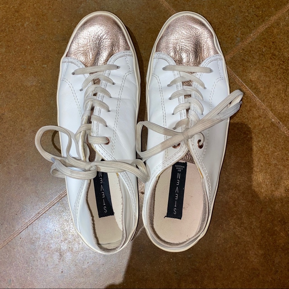 White Sneakers with Rose Gold Tongue!